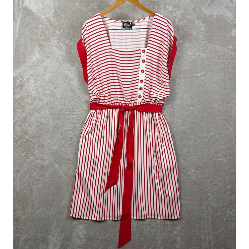 Hell Bunny Ahoy Dress XL UK 16 Red White Striped Nautical Retro Button Summer - Picture 2 of 14